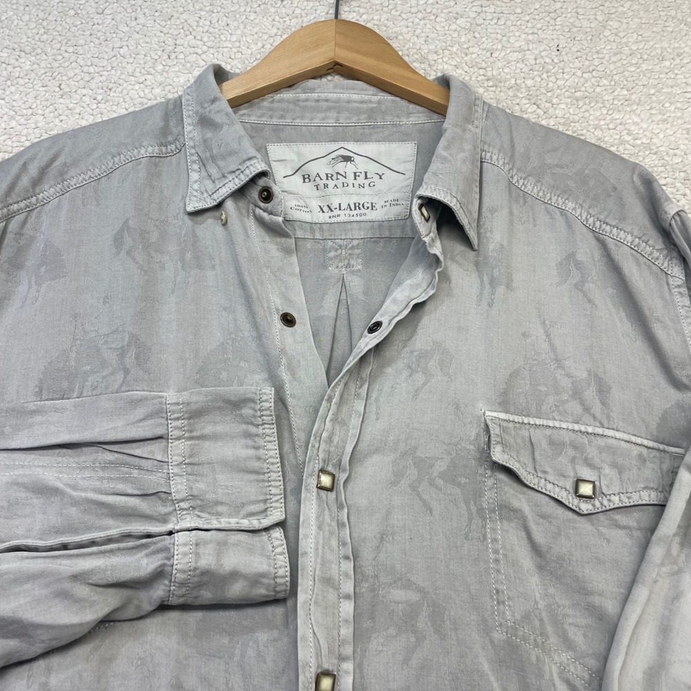 Barn Fly Trading Shirt Mens XXL Stone Gray MC503JCK Western Horse Jacquard Snap